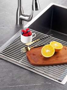 Stainless Steel Expandable Sink Drainer Rack, Black And Gray, With Adjustable Arms, Functional Kitchen Sink Storage Rack, Suitable For Vegetables, Fruits And Kitchen Utensil Sets, Suitable For Kitchen And Bathroom Use, New Year, Christmas And Halloween Design - Multicolor - View 9
