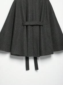 DEEKA Autumn/Winter New Women's European And American Style Fashion Minimalist High Neck Belted Cape Coat - Dark Grey - View 11