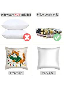 shangxia 2PCS--Christmas Colorful Lights Orange Kitten Pattern Printed Pillowcase, Winter Living Room Sofa Cushion, (No Pillow Insert)--(No Pillow Insert)---(Multiple Sizes)---(No Embroidery)---(Single-Sided Print) - Multicolor - View 7