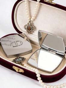 Silver Metal CD Logo Compact Mirror, Portable Double Sided Folding Makeup Mirror, Mini Pocket Cosmetic Mirror Luxury Gift For Women DIOR-GIFT-13 - Silver - View 5