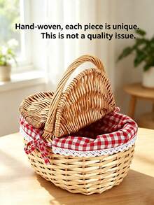 Woven Picnic Basket Handheld Basket Small Basket Wedding Basket Outdoor Picnic Basket - Multicolor - View 3