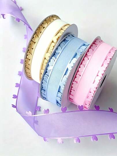19.69 Yards Heart-Shaped Tulle Ribbon, Multiple Colors Available, Suitable For Bows, Hair Accessories, Floral Arrangements And Gift Wrapping, Perfect For Thanksgiving, Christmas, Wedding And Valentine's Day Decoration