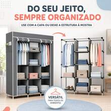 Guarda Roupa Dobrável Organizador Cabideiro Guarda Roupa Portatil Armário para Organizar Roupas - Cinza - Visão 2