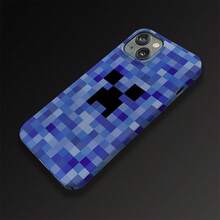 Minecraft Retro Pixel Game Style Black Creeper Pixel Graphic Blue Mosaic Grid Pattern Multishade Navy Sky‑Blue Color Rectangular Shell Raised Camera Bezel Precise Port Cut‑Out Full Edge Wrap‑Around Protective Cell Phone Back Cover, Gamer Teen Gift Gaming Party Supplies Birthday Present Holiday Surprise Daily Outdoor Indoor Office All‑Season Game‑Lover Accessory Custom Pixel Art Smartphone Protector - Blue - View 1