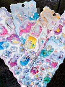 Children's Cartoon Glowing Gem Dynamic Oil-Filled Stickers Shiny Shaking Water-Filled Stickers Glitter Handmade Set - Multicolor - View 4
