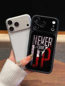 NEVER GIVE UP Slogan Printed Phone Case, Lens Protection Minimalist Black Print Phone Case, Personalized Contrast Color Inspirational Slogan Phone Case, Compatible With Iphone&Galaxy - Multicolor - View 3