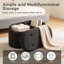 43 Inch Ottoman With Storage, Folding Foot Rest For Living Room & Bedroom, Versatile Home Bench, Black - Black - View 4