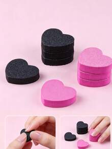 50Pcs/Pack Mini Heart Nail Buffers Double Sided Foam Rose Black Nail File Blocks Reusable Nail Polishing Sanding Blocks For Home Salon Manicure Natural Nail Shaping - Multicolor - View 2