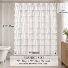 1 bộ rèm tắm ren xếp ly màu trắng cao cấp thời trang, kích thước phổ biến 71"X71", kèm 12 móc, thiết kế xếp ly nhiều lớp tinh xảo, khâu tay, mềm mại và bền, chất liệu polyester, có thể giặt, trang trí phòng tắm hiện đại, phù hợp cho phòng tắm, vách ngăn phòng khách và sân hiên ngoài trời - trắng - Xem 8