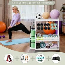 Dumbbell Rack, Adjustable Weight Rack Home Gym, All-In-One Workout Equipment Storage Dumbbells, Kettlebells, Yoga Mats Balls - White - View 7