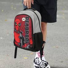 Mesuca 1pc Marvel Deadpool Print Pattern Gray & Red Waterproof Fabric Backpack With Multiple Pockets And Adjustable Shoulder Straps, Suitable For Outdoor Travel And Daily Carry - View 2