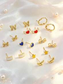 7/12/18 Pairs Sweet Stud Earrings Set, Suitable For Women And Teenage Girls, Colorful Butterfly Star Heart Acrylic Mixed Style Earrings, Suitable For Daily Wear And Parties - Flower Butterfly Stud Earrings - View 9