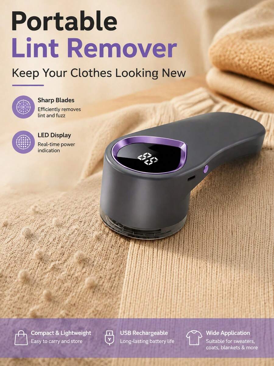 Portable Lint Remover, Multifunctional Electric Hair Removal Ball Machine With LED Display, USB Charging Portable Clothing Shaver & Fuzz Pellet Remover Machine, Electric Fabric Shaver Hair Removal Tool For Clothing, Bedding, Carpets - View 1