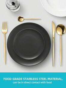 Juego de 24 piezas de cubertería dorada, cuchillo para bistec, tenedor, cuchara de té, vajilla de acero inoxidable para hotel, adecuado para cocina occidental, restaurante, postre, Navidad, boda, regalo de inauguración de casa, vajilla de mesa de cocina para el hogar - Dorado - Ver 6