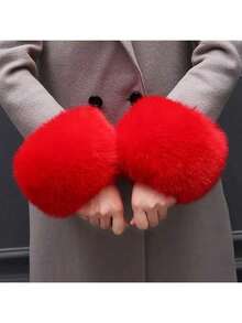 Women's Faux Fox Fur 3 Pieces Set, Plush Hat + Scarf + Arm Warmers, Winter Warm Faux Fur Accessories Set - Multicolor - View 3