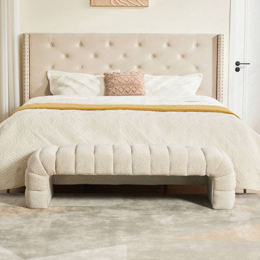 Chaise Lounge Beige Made Of Chenille For Living Room Relaxation - 米色 - 查看 1