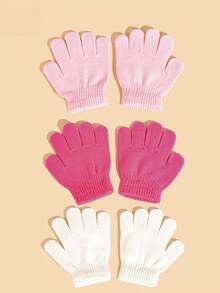 3pcs/Set Kids Solid Color Warm Woolen Gloves For Autumn/Winter - 3pcs - View 10