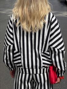 New Fashion Elegant Striped Colorblock Daily Vacation College Style Women's INS Jacket - Black and White - View 6