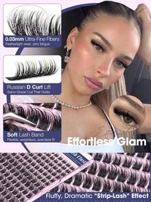 Manga Style Slim Curly Eyelash Clusters, Pointed Natural Fluffy Soft Extended Eyelashes, 10-16mm Mixed Lightweight DIY Cluster Lashes, Suitable For Daily Wear And Cat Eye Makeup - D - View 3