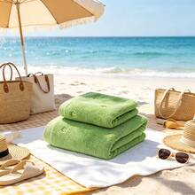 2/1pc Approx. 13*29in/28*55in Cute Avocado Embroidered Cotton Bath Towel, Thickened Ultra Soft High Absorbency Quick Dry, Suitable For Home Bathroom, Spa, Swimming Pool And Back To School Season - Green - View 6