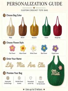 1pc Personalized Crochet Tote Bag, Customized Name Embroidered Woven Beach Shoulder Bag, Lightweight Reusable Summer Shopping Gift, Suitable For Women - Multicolor - View 5