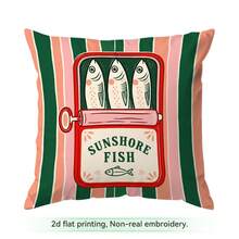 4pcs/1pc Vintage Sardine Pattern Pillow Case Without Insert, Single-Sided Printed Pillow Case, Suitable For Living Room Bedroom Home Decor, All-Season Pillow Case - Multicolor - View 17