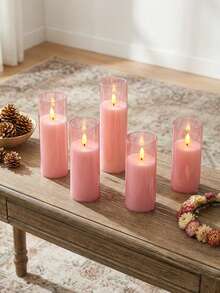 5pcs Flameless Candle Lights Set With Timer Remote Control, Battery Operated Pink Cup Candles, Suitable For Christmas, Halloween, Valentine's Day, Gifts, Birthday, Proposal, Wedding, Dining Table, Party, Holiday - Pink - Warm Light - View 5