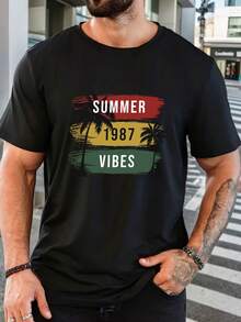 Men's Pure Cotton Short-Sleeved T-Shirt Casual Summer Breathable Regular Fit Basic Daily Wear Tee - 黑色 - 查看 6