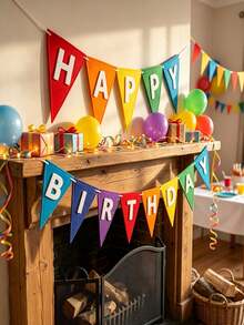 Colorful Felt Birthday Triangle Bunting Garland, Pre-Assembled (Not For Individual Wear), Includes "Happy Birthday" Letter Banner, Double-Layer Design, Suitable For Birthday Party Decoration - A - View 2