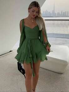Women Short Dresses - Green - View 3