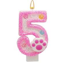 Pink Number Birthday Candles, Cat Paw Print Pet Theme Cake Decoration - Birthday Candles - View 7