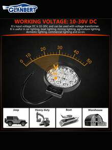 GLANBERT 4.5 吋 LED 圓形燈條 9-30V 外置燈，點狀駕駛燈模組，適用於船隻、ATV、SUV、卡車、獵人、摩托車保桿/車頂/霧燈 - 黑色 - 查看 7