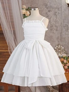 Tween Girls White Chiffon Spaghetti Strap Ruffle Elegant Wedding Dress Princess Gown Suitable For Graduation Prom Birthday Party Flower Girl Wedding Dress Party Holiday - White - View 8