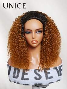 UNice Blend Secure 10 Seconds Flip-Over Half Wig Jerry Curly 3 In 1 Flip Over 3/4 Half Wig With Drawstring Beginner Friendly 100% Human Hair Wig Copper Ombre Color Machine Made Wig Put On And Go - SNatural/Orange - View 15