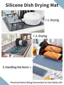 1pc/2pcs Non-Slip Silicone Dish Drying Mat, Kitchen Countertop Drainage Mat, Heat-Resistant Silicone Mat Suitable For Kitchen Countertop Or Sink, Refrigerator Or Drawer Liner, Dishwasher , Easy To Clean - Multicolor - View 7
