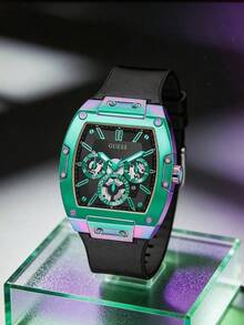 Jam Tangan Quartz Multifungsi Berbentuk Silinder Hitam GUESS Pria dengan Tali Silikon Lembut GW0203G8 - Satu-Ukuran - View 14