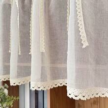 1pc Elegant Short Curtain With Bow - Faux Linen, Lightweight And Breathable, Suitable For Kitchen, Cafe, Bedroom With Rod Pocket Design - Add Romantic Atmosphere To Any Room, Living Room Curtain - Rice - View 4