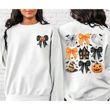 Coquette Pumpkin Ghost Halloween Sweatshirt, Halloween Bows Pumpkin Sweater - 樣式1 - 查看 3