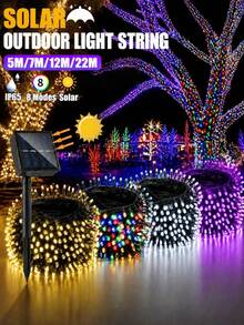 1PC 5m/7m/12m/22m Solar String Lights, 20/50/100/200LED Outdoor Waterproof Solar String Lights, 8 Modes, Suitable For Garden Fences, Camping, Parties, Parties, Halloween, Courtyards, Weddings, Parties, Lawns, Christmas Decorations - Solar LED String Lights - View 2