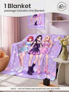 1 Stück K-Pop Muster Flanell Decke, weich, bequem, warm, leicht, maschinenwaschbar, Einzel-/Doppel-/Queen-/King-Größe, geeignet für Wohnzimmer, Sofa und Schlafzimmer, Studentenwohnheim-Bettwäsche, geeignet für Mädchen und Frauen, Herbstdekoration, Heimdekoration, Halloween-Geschenk, Studentenwohnheim-Dekoration - Verschiedenfarbig - Übersicht 4
