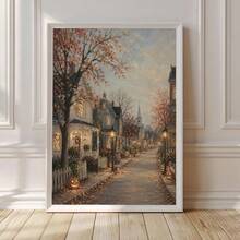 1pc Vintage Halloween Canvas Wall Art Autumn Village Oil Painting Print Pumpkin Street Streetlight Cottage Cozy Fall Aesthetic Wall Decor Canvas Poster Living Room Unframed/ Framed/Wooden Hanging - Pattern - View 6