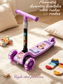Patinete de 3 ruedas para niñas, altura regulable, plegable, ruedas luminosas, diseño de dibujos animados, juguete para niños principiantes - Multicolor - Ver 7