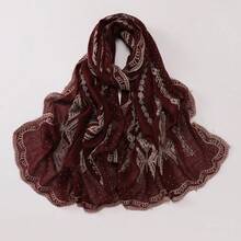 1pc Autumn/Winter New Embroidered Lace Rhinestone Luxury Elegant Women's Scarf Shawl Breathable Soft Embroidered Muslim Hijab Shawl - Multicolor - View 15