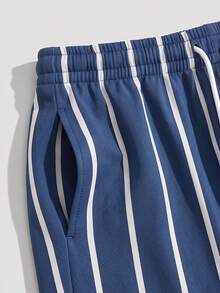 Men's Summer Casual Striped Lounge Pants - Navy Blue - View 8