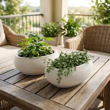 2 Sets Nordic Style Self-Watering Plastic Flower Pots (2 Inner Pots And 2 Outer Pots), With Bird Nest Shaped Horizontal Stripes, Multi-Functional Succulent Planters, Gardening Gift, Home Decor - 2 Sets (2 Planters + 2 Inner Pots) - View 1