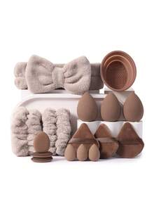 16/25/42Pcs Makeup Brushes Set With Portable Storage Bag, 25pcs Soft Synthetic Hair Face & Eye Brushes, Makeup Sponges, Triangle Powder Puffs, Hairband, Wrist Bands, Brush Cleaning Bowl, All‑In‑One Multipurpose Makeup Tools For Daily Use - Brown - View 14