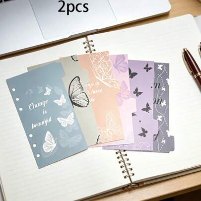 2 pièces Séries Papillon & Pois Diviseurs à feuilles mobiles A6 6 trous, Convient pour les pages de recharge de journal, les pages reliées avec des diviseurs internes, le bureau, le planificateur, le système de reliure - Compatible avec les classeurs à feuilles mobiles, les cahiers, l'organisation quotidienne, style aléatoire