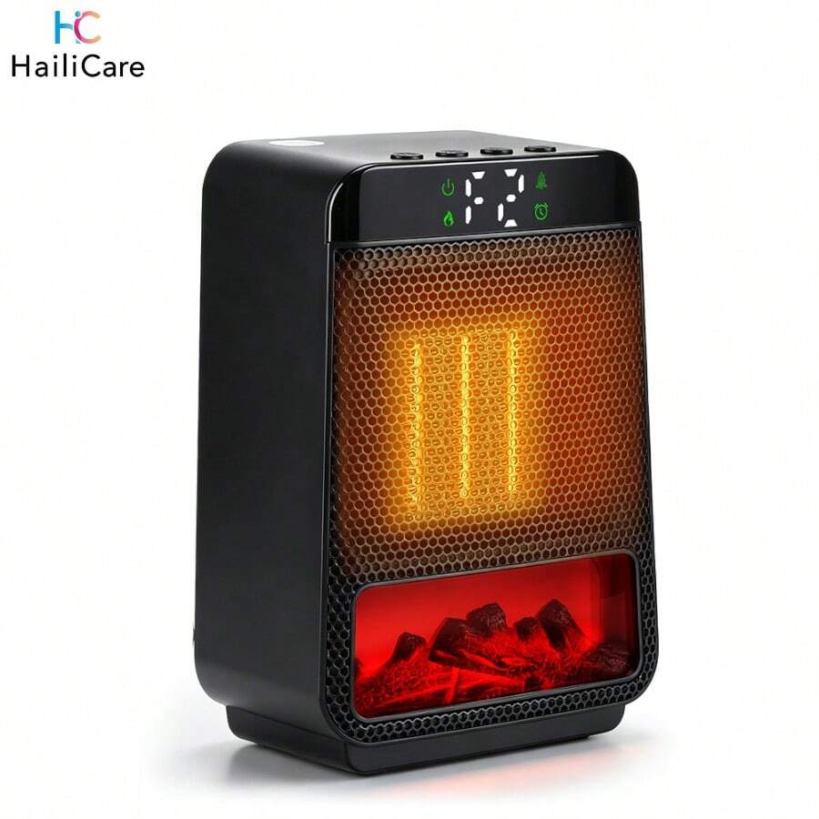 Hailicare Desktop Space Heater, PTC Ceramic Fast Heating, 2-Speed Fan, 4-Timer Settings, 2-Mode Ambient Light, Portable Fireplace Atmosphere Heater For RV, Home, Office, Christmas Gift