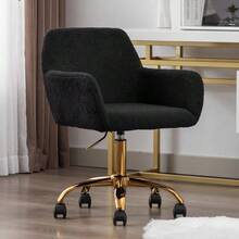 Hengming Height-Adjustable Swivel Faux Fur Vanity Chair For Bedroom & Home Office - 黑色 - 查看 3