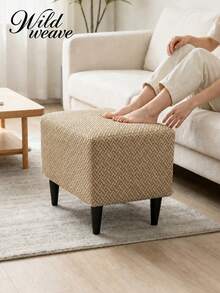 1pc Solid Color Fleece Stool Cover, High Elasticity Dust-Proof Stain-Resistant Removable Washable Footstool Cover For All Seasons, Suitable For Living Room, Bedroom, Kitchen, Patio, Garden And Multiple Occasions, Single Piece Not Set Stool Protector - Khaki - View 5